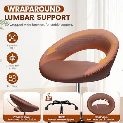 Rolling Bar Stool with Back & Footrest, Office Drafting Chair | PU Leather Chair with Wheels, Swivel Tall Counter Height Stool for Kitchen Island Salon Vanity Standing Desk, Brown, 2 Pack - color: Brown, size: 2 Pack