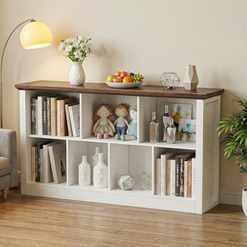 Unikito Cube Storage Organizer, Open Cube Bookshelf with Base - color: Warm White/Brown, size: 7 Cube (47.2"W x 26"H)