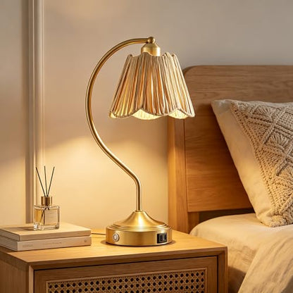 Set of 2 Boho Rattan Small Touch Table Lamps with USB C+A Ports | Bedroom Farmhouse Lamp and Retro Rattan Shade for Living Room Entryway Office, LED Bulbs Included - color: Brass