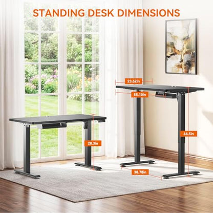 Standing Desk, 48 x 24 Inches Electric Height Adjustable Desk, Sit Stand up Desk, Memory Computer Home Office Gaming Desk with 3 Preset Heights, Wood Table Cable Management Box, Black - color: Black, size: 48 x 24 inch