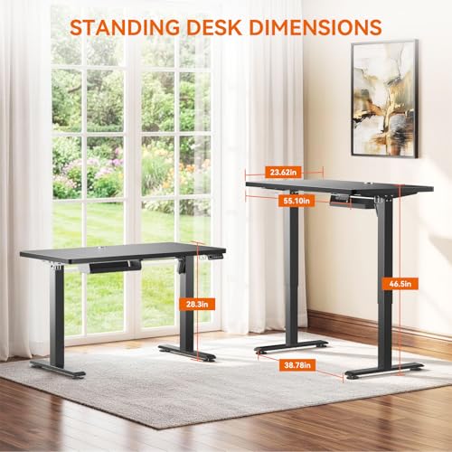 Standing Desk, 48 x 24 Inches Electric Height Adjustable Desk, Sit Stand up Desk, Memory Computer Home Office Gaming Desk with 3 Preset Heights, Wood Table Cable Management Box, Black - color: Black, size: 48 x 24 inch