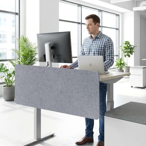 Felt Desk Divider, Clamp-On Privacy Panel, 24 x 48 Inch, Light Gray - color: Light Gray, size: 24×48 in