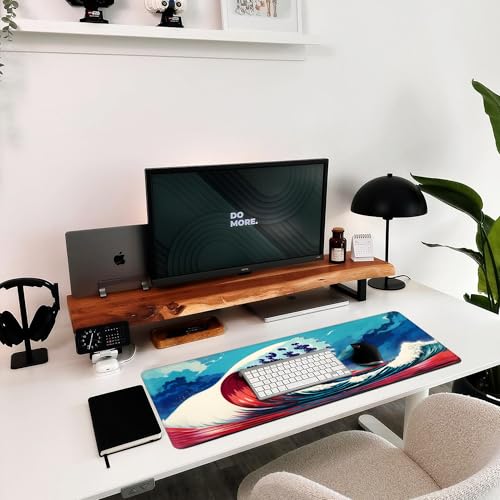 Hopipad Japanese Style Waves Large Gaming Mouse Pad for Desk, Desk Mat with Seamed Edges, Waterproof Desk Pad, Non-Slip Rubber Base, 31.5x11.8 Inch Keyboard Pad Computer Mat, Big XL Mousepad - color: Japanese Sea Wave