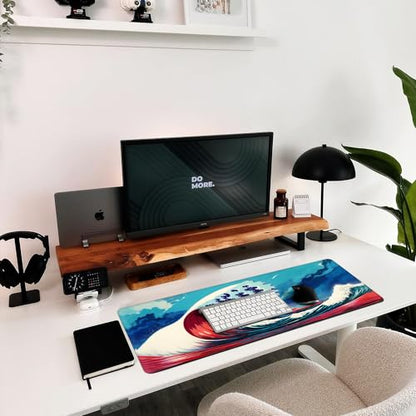 Hopipad Japanese Style Waves Large Gaming Mouse Pad for Desk, Desk Mat with Seamed Edges, Waterproof Desk Pad, Non-Slip Rubber Base, 31.5x11.8 Inch Keyboard Pad Computer Mat, Big XL Mousepad - color: Japanese Sea Wave