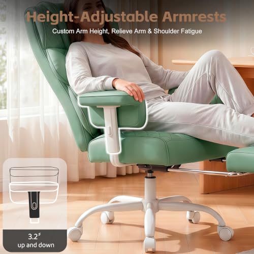 Vonesse Office Chair, Desk Chair with Soft Adjustable Armrests, Ergonomic High Back Gaming Chair with Lumbar Support, Executive Computer Chairs with Footrest (PU Leather, Green) - color: Green