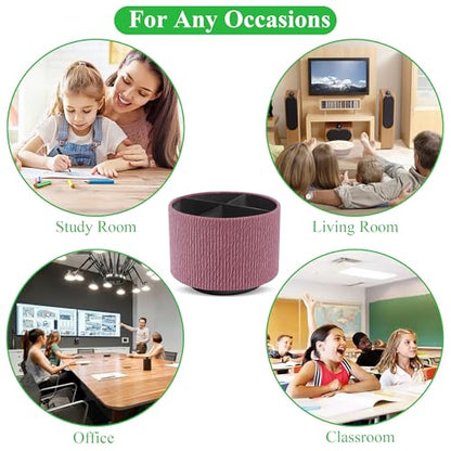 Round Leather Art Supply Organizer,Remote Control Holder,360 Degree Spinning,Multi-Functional Pencil Holder,4 Compartments Desktop Stationary Organizer(1-Wood Pink) - color: 1-Wood Pink
