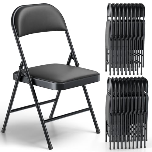 Folding Chairs 20 Pack, PU Leather Padded Folding Chairs for Outside and Indoor, Heavy Duty Portable Foldable Metal Commercial Seat for Home Office, Dorm, Party, Backyard, Lawn, Patio, Black - color: Black, size: 20 Pack
