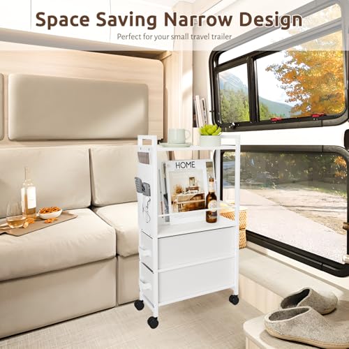 Oppro 2 Drawer Small Narrow Side End Table, Slim Nightstand with Wheels - color: White, size: 2 Drawers