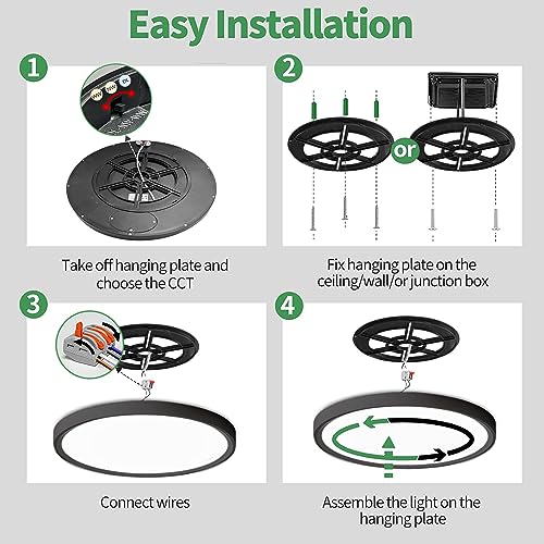 15.8Inch 2PK Black LED Flush Mount Ceiling Light,32W,3480LM,3CCT Selectable | 3000K/4000K/6000K CCT Selectable, Black Close to Ceiling Round Flat Panel Light, Super Slim LED Ceiling Light for Bedroom - color: Black, size: 2PK