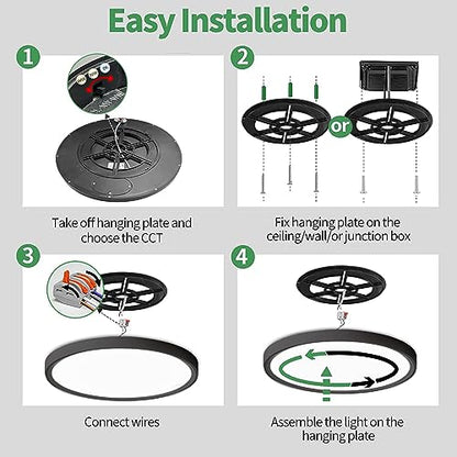 15.8Inch 2PK Black LED Flush Mount Ceiling Light,32W,3480LM,3CCT Selectable | 3000K/4000K/6000K CCT Selectable, Black Close to Ceiling Round Flat Panel Light, Super Slim LED Ceiling Light for Bedroom - color: Black, size: 2PK