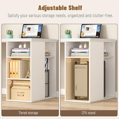 EXCEFUR White Computer Desk with Storage Shelves, Modern Home Office Desk, Reversible Wood and Metal Writing Study Table Workstations for Living Room Bedroom, 53 Inch - color: White