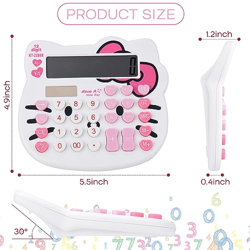 Women Calculators,Desktop Calculator 12 Digit with Large LCD Display and Sensitive Button, Solar and Battery Dual Power, Standard Function for Office, Home, School (White) - color: White