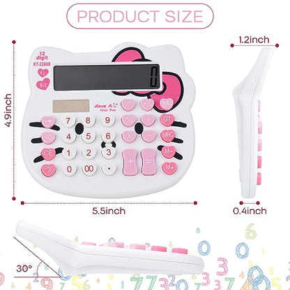 Women Calculators,Desktop Calculator 12 Digit with Large LCD Display and Sensitive Button, Solar and Battery Dual Power, Standard Function for Office, Home, School (White) - color: White