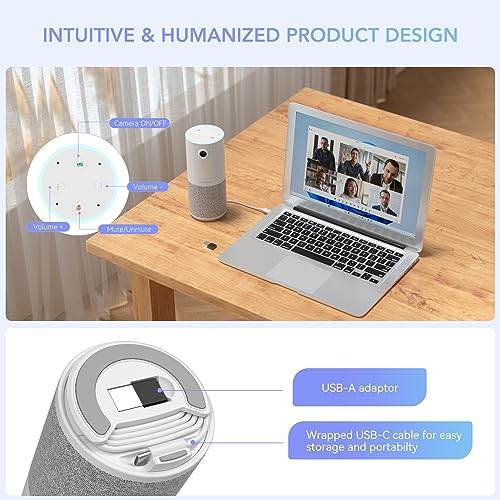 NUROUM C10 Conference Webcam with Microphone Speaker, Portable All-in-1 Design, 1080P 90° Camera for Video Conference, 10ft Voice Pickup/AI Noise Cancellation, USB Plug&Play for PC/Desktop Zoom/Teams