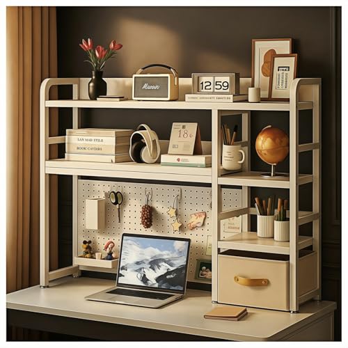 Desktop Bookshelf, pegboard Storage and Organization Rack, Dorm Desk Shelf, Desk Hutch, Desktop Storage for Office, Study, Student Display Rack,Desktop Shelves (White 37.4" Lx9.9 Wx37 H) - color: White, size: 37.4" Lx9.9"Wx37"H
