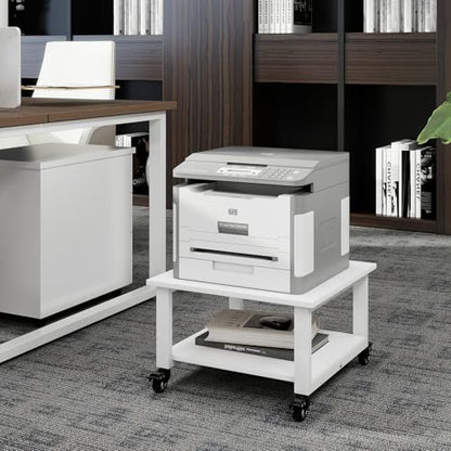 Natwind 2 Tier Laser Printer Stand,20''x20'' Under Desk Printer Cart, White | Large Printer Table Copier Stand with Wheels, Stand for Heavy Printers,Thickened Steel Tube,Supports 200lbs,for Home Office - color: White