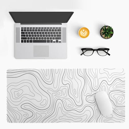 Topographic Contour White Gaming Mouse Pad XL Geographic Map Lines Extended Big Large Desk Mat Non-Slip Rubber Base Stitched Edge Long Keyboard Mousepad for PC Computer Laptop,31.5x11.8 Inch - color: White Topographic Contour