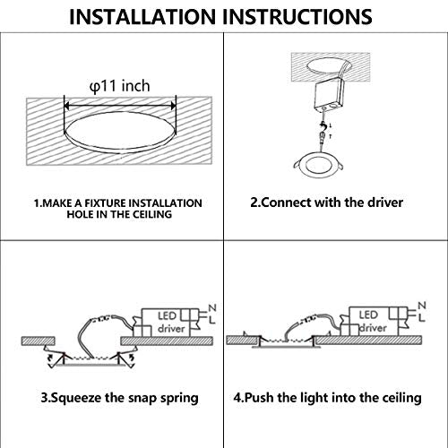 1‑Pack 11 Inch Recessed Light J‑Box, Ultra‑Thin Can‑Killer Canless - color: 6000K ( Clear White）- Non-Dimmable, size: Hole Size 11 inch 1 Pack