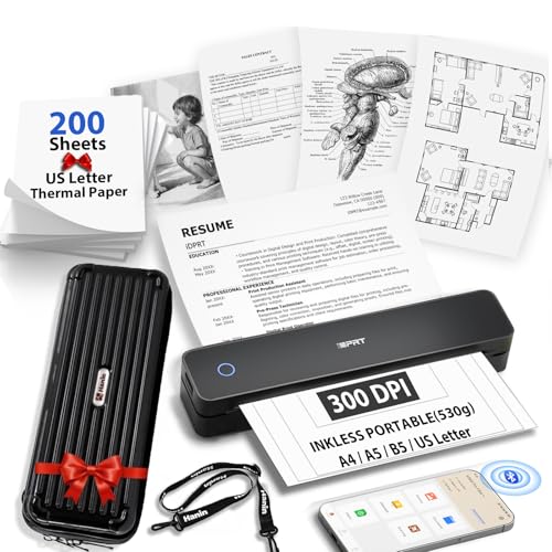 Inkless Portable Printer for Travel with 200pcs Thermal Paper & 1 Case Kit