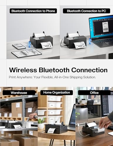 Phomemo Shipping Label Printer Upgraded with Touch Screen & Label Holder | 4x6 wireless thermal label printer for small business & shipping package, compatible with Amazon, Shopify, USPS - color: Black