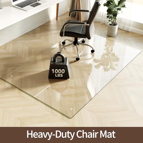 Koonmi Tempered Glass Chair Mat 72"x48" - Premium Office Chair Mat for Hardwood Floors & Low-Pile Carpet with 4 Non-Slip Pads - Thick Scratch-Resistant Surface - size: 72*48