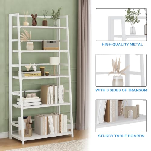 JSB 5 Tier Bookshelf, No Assembly Folding Ladder Bookshelf, 51.6in Tall Foldable Ladder Shelf, Bookcase for Home Office, Living Room,Space-Saving (All White, 5 Tier) - color: All White