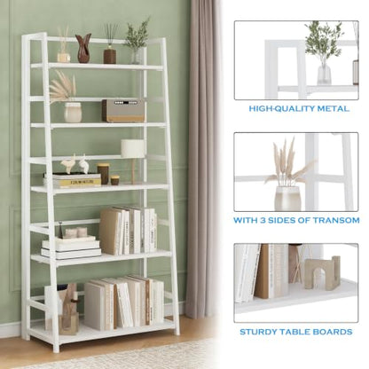 JSB 5 Tier Bookshelf, No Assembly Folding Ladder Bookshelf, 51.6in Tall Foldable Ladder Shelf, Bookcase for Home Office, Living Room,Space-Saving (All White, 5 Tier) - color: All White