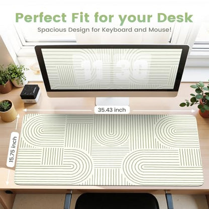 iCasso Green Desk Matt for Desktop, Cute Desk Pad Mat, Green - color: Line-Green