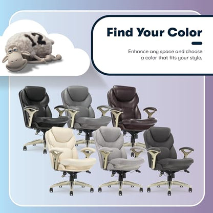 Serta Claremont Executive Office Chair with Back-In-Motion Technology, Ergonomic Mid-Back with Pivot Lumbar Support & Seat, Plush Cushion, Body Pillows, Adjustable Arms, Dark Gray Fabric | Claremont, Adjustable Arms & Height, Foam Seat and Headrest Cushio