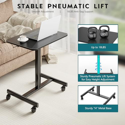 BONTEC Mobile Standing Desk Adjustable Height,Rolling Laptop Cart with Hook - color: Black, size: 25.6" x 18.9"