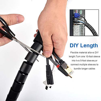 10FT Cable Management Sleeve Cord Bundler 0.8" Diameter w/Zip Clip Zipper Wire Wrap Cord Organizer Cable Tube Hider Flexible & Expandable Home & Office Wire Concealer for PC TV Computer Cinema - size: 0.8" Dia