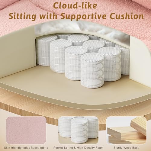 Wider Seat Office Chair with Flip Armrests for Criss Cross Legged&Cats, Big and Tall Executive Ergonomic Reclining Chair with Footrest&Lumbar Pillow, Teddy Fleece Desk Chair,Pink Vanity Chair - color: Pink
