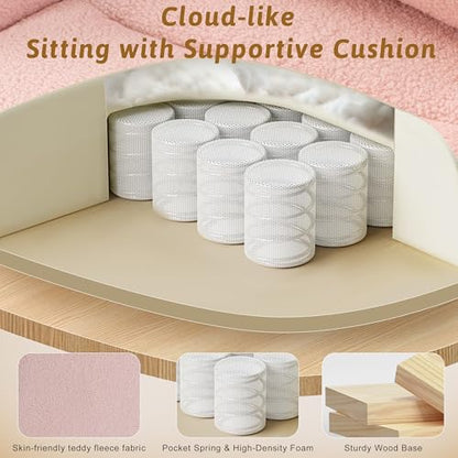 Wider Seat Office Chair with Flip Armrests for Criss Cross Legged&Cats, Big and Tall Executive Ergonomic Reclining Chair with Footrest&Lumbar Pillow, Teddy Fleece Desk Chair,Pink Vanity Chair - color: Pink