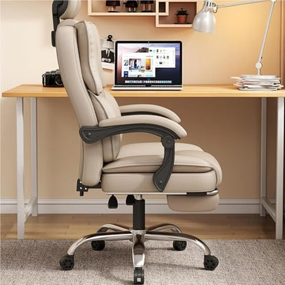 High Back Executive Office Chair with Extendable Footrest Adjustable Headrest and Lumbar Support Ergonomic Computer Chair Quiet Rubber Wheels for Work from Home Reclining