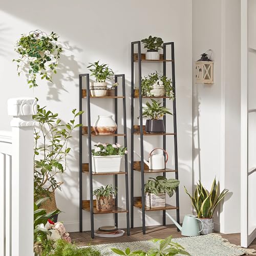 VASAGLE Bookshelf, 5-Tier Narrow Bookcase, Ladder Shelf | For Home Office, Living Room, Bedroom, Kitchen, Rustic Brown and Matte Black, BARNET Collection ULLS109B01 - color: Rustic Brown + Ink Black, size: 5 Tiers (13.3"W), style: With back panels