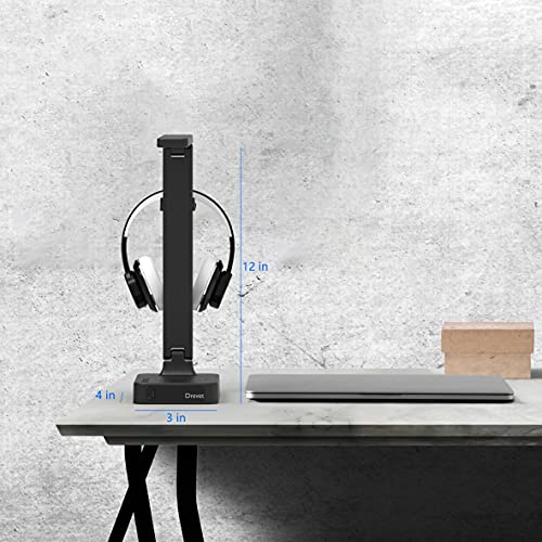 Drevet LED Desk Lamp with Headphone Stand, Desk Light with 1 USB Charging Port and 2 AC Power Outlet, 3 Lighting Modes, 3 Level Brightness,1H Timer, Memory Function, Eye-Caring Gaming Desk Lamp - color: Black3.0 with headphone stand