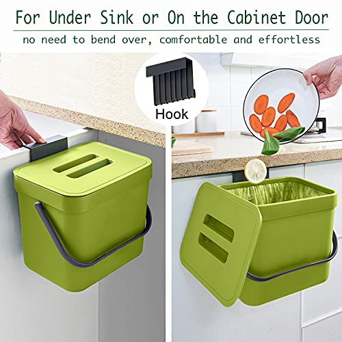 LALASTAR 1.8 Gallon Hanging Trash Can, Green, Plastic, Compost Bin Indoor Kitchen Sealed, Small Trash Can with Lid, Mountable - color: Green