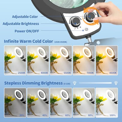 HITTI 12X Extra Long Magnifying Glass with Light, Upgrade Infinite Color - size: 12X 35 INCH Clamp
