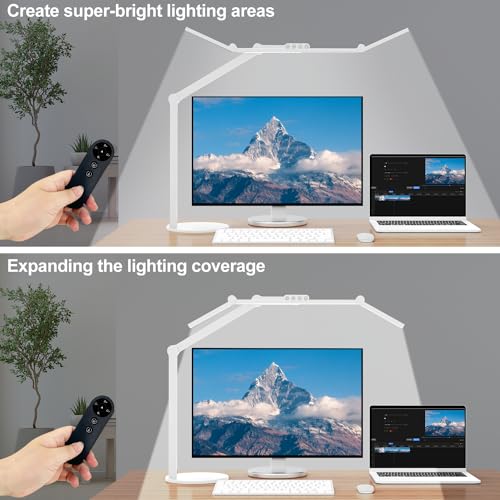 Micomlan Architect Desk Lamp for Home Office, 24W Adjustable Led Desk Light with Remote, 1500LM Bright Dimmable Computer Table Light Rotatable Office Lamp with Base for Cafting Monitor - color: Light White