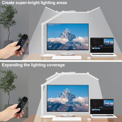 Micomlan Architect Desk Lamp for Home Office, 24W Adjustable Led Desk Light with Remote, 1500LM Bright Dimmable Computer Table Light Rotatable Office Lamp with Base for Cafting Monitor - color: Light White
