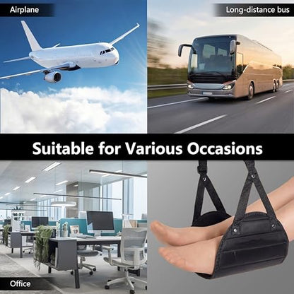 Airplane Foot Hammock,Footrest Hammock for Plane Travel,Black,1 Pack | Adjustable Foot Rest, For Long Flights, Travel Must-Haves and Travel Essentials, Portable Airplane Gadgets, Flying Comfort