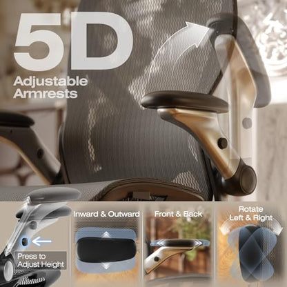 ELABEST X100 Ergonomic Mesh Office Chair with Footrest, Big and Tall Hone Desk Chair with 5D Flip-Up Arms, Adjustable 3D Lumbar Support,Gaming & Executive Computer Chairs - color: Midnight Mist