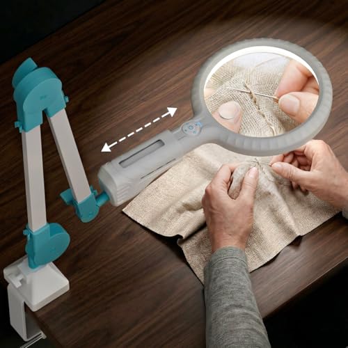 ARTDOT 2-in-1 Magnifying Glass with Light and Stand for Close Work,Large Lighted Magnifier,Desk Magnifying Lamp for Crafting, Puzzles, Diamond Painting, Miniature Painting, and Reading - color: White (2 in 1)