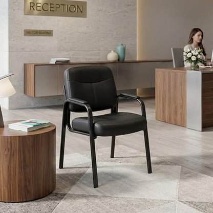 Office Reception Guest Chairs, Ergonomic Leather, Set of 2 | Waiting rooms, conference spaces, clinics, padded armrests, metal frame, no wheels, adults, home office, easy assembly - color: Inky, size: Set of 2