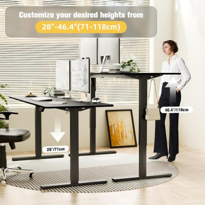 67"x24" Standing Desk, Height Adjustable Sit-Stand Home Office, Black | Electric Adjustable Standing Desk, Sit to Stand Computer Office Desk with Splice Board, Memory Preset, Lifts 28''-46.5" - color: Black Frame-black, size: 67-inch