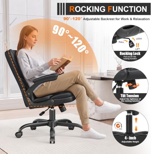 Executive Office Chair Flip Up Arms Lumbar Support Home Office Desk Chair - color: Black