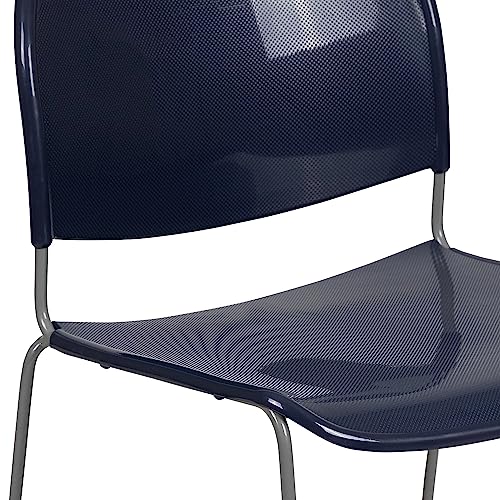 Flash Furniture Hercules Stack Chair, Navy, 5-Pack | Powder Coated, 880 LBS. Weight Capacity - color: Navy Plastic/Silver Frame, size: Set of 5