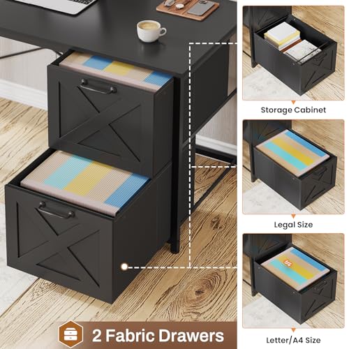 SEDETA Reversible L Shaped Corner Gaming Desk with Drawers, Led Lights - color: Black