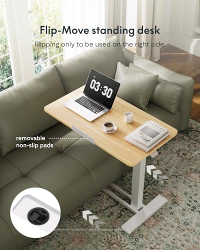 FLEXISPOT H7 PRO 90° Tiltable Mobile Overbed Table with Pneumatic Lift,28'' | Full foldable bedside table with adjustable desktop for laptop, Rolling Computer Cart and bed sofa.27.6" W x 15.7" D,Maple - color: Maple, size: 28x16