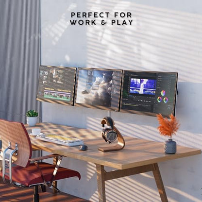 X-ROB Triple Monitor Wall Mount – Premium Aluminum 3 Arm Bracket for 15–32 Inch Screens, Dual Wall Anchors for Maximum Stability, Full Motion with 360° Rotation, VESA 75x75/100x100, Cable Management